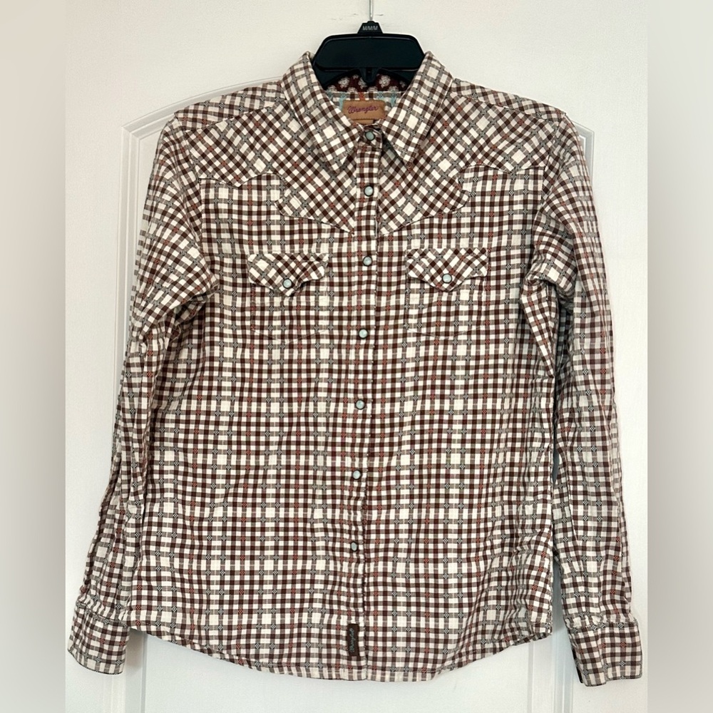 Wrangler Western Pearl Snap Collard Button Down Shirt Size Medium